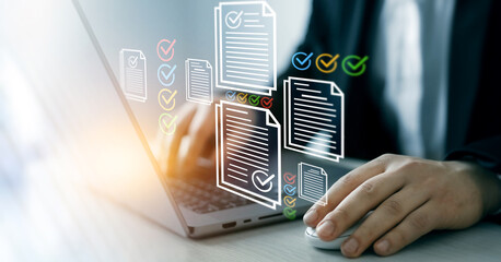 Business productivity checklist and filling survey form.Fast checklist and clipboard task...