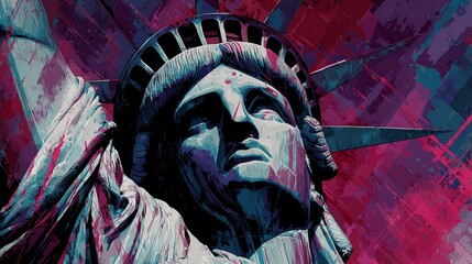 Vibrant Contemporary Illustration of the Iconic Statue of Liberty Symbolizing Freedom and Heritage in Abstract Color and Design