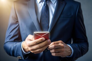 Businessman with Smartphone Checking Email Communication Mobile Technology and Professionalism