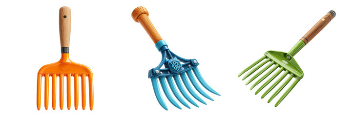 Brightly Colored Gardening Rakes for Outdoor Plant Care and Maintenance