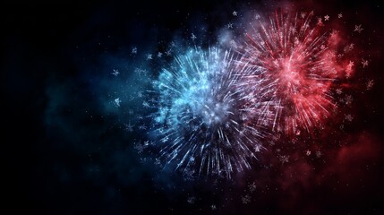 Dazzling Nighttime Fireworks Display Captivating the Sky in Vibrant Red and Blue Bursts Celebrating Special Festive Events and Joyful Gatherings