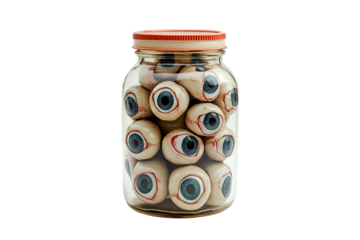 Halloween creepy eyeball jar isolated on transparent background