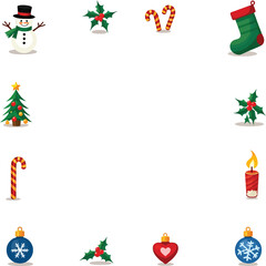 Obraz premium Collection of Christmas icons including snowman holly candy canes stocking tree ornaments and candle