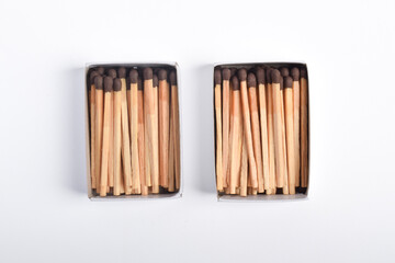 Box of matches isolated on white background, for ignition, safety, and household concept.