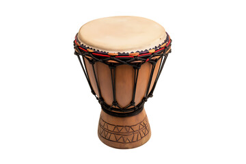 Native hand-made drum isolated on transparent background. Traditional hand-crafted drum isolated PNG for music.