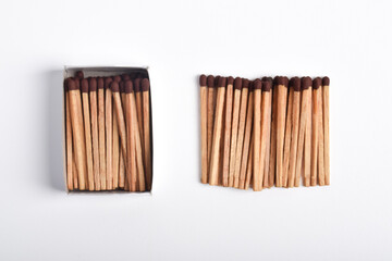 Box of matches isolated on white background, for ignition, safety, and household concept.