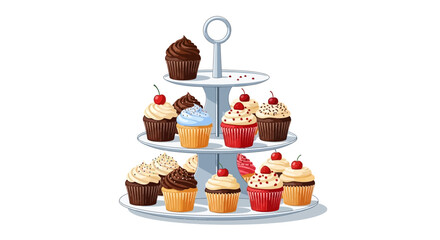 Elegant Three-Tier Stand Showcasing Delightful Cupcakes in Assorted Flavors