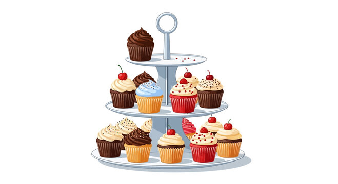 Elegant Three-Tier Stand Showcasing Delightful Cupcakes in Assorted Flavors