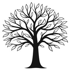 Obraz premium Black silhouette stylized tree with white leaves vector