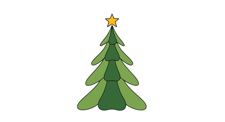 Stylized Christmas Tree Illustration with Golden Star, Suitable for Holiday Greetings, Festive Decorations, and Seasonal Design Projects on Adobe Stock