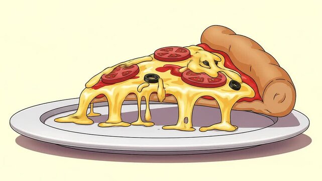 cartoon pizza slice melting cheese illustration