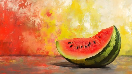 Watermelon slice on gray background. Minimal summer food concept.