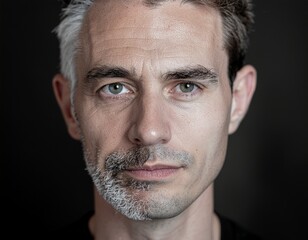 CloseUp Portrait of a Thoughtful Man with an Artistic and Stylish Hairstyle in Focus