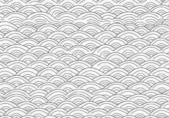 Seamless Japanese wave pattern in black over white background, simple and elegant