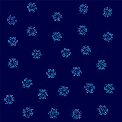 A stylized blue coronavirus vector illustration with sharp contours and detailed spikes stands against a dark blue background. The SARS-CoV-2 depiction features clean edges and a modern design, ideal.