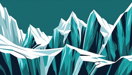 Glacier vector jagged ice shapes, cool teal, white cracks.