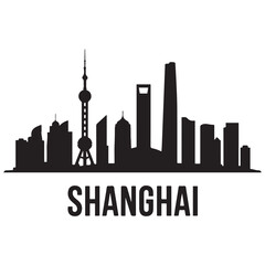 Fototapeta premium Shanghai skyline silhouette. Landscape Shanghai, China. Vector illustration. Vector black silhouette. with white background.