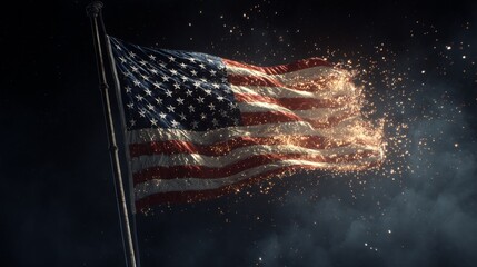 Majestic American Flag Illuminated with Fireworks in Night Sky Displaying Patriotic Symbolism and Heritage