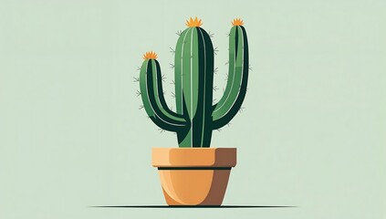 Minimalist cactus in pot, clean lines, two-tone green, desert vibe.