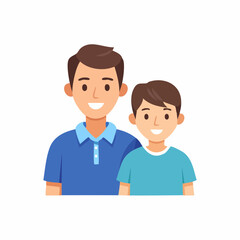 Happy smiling father and son portrait, expressing family warmth and positive emotions, in a cartoon illustration