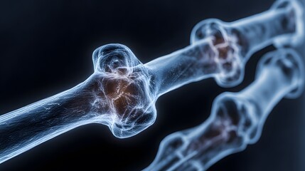 Close up of glowing anatomical bones with internal structure visible Anatomy