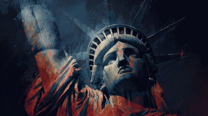 Majestic Depiction of the Statue of Liberty: Iconic American Symbol of Freedom and Democracy
