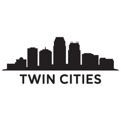 Fototapeta premium Twin Cities skyline. Landscape Twin Cities, Minnesota. Vector illustration. Vector black silhouette. with white background.