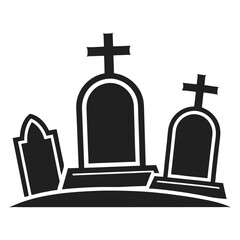 Three black gravestones with crosses on white background