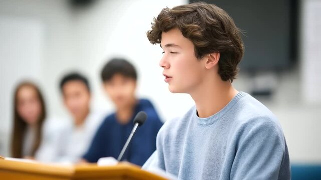 Teenagers hone their teamwork and public speaking abilities during a lively debate club session.