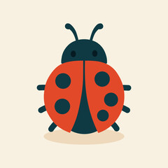 Cute cartoon ladybug illustration in bright red, perfect for product packaging, labels, web design, banners, book illustrations and art prints with a playful, child-friendly style.