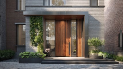 Sleek Backyard Door: A Contemporary Entrance to a Stylish Home Facade with Modern Architectural Design