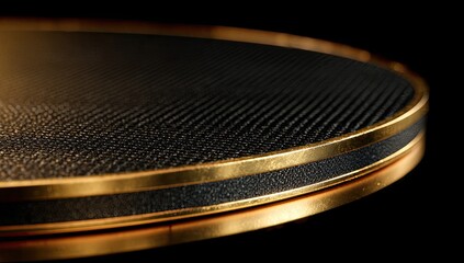 Obraz premium Luxury gold-rimmed tray on black background, close-up