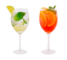 Refreshing cocktails served in elegant glasses with garnishes