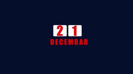 December 21st date displayed on a dark blue background with red text twenty-one calendar . 4k video