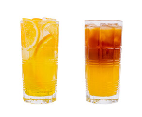 Refreshing drinks served in tall glasses with lemon and iced tea