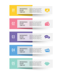 Marketing vertical infographic with five options. Infographic layout with business icons, data visualization