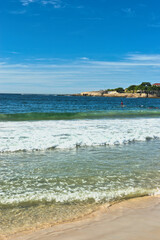 Rio de Janeiro, Brazil, May 19, 2025: Copacabana Beach is a beach located in the Copacabana neighbourhood, in the South Zone of the city of Rio de Janeiro, Brazil. Beautiful blue skies and golden sand