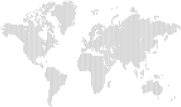 Vertical line shape word map with halftone pixel dots atlas pattern. Continents and countries outline. Abstract planet earth background design.