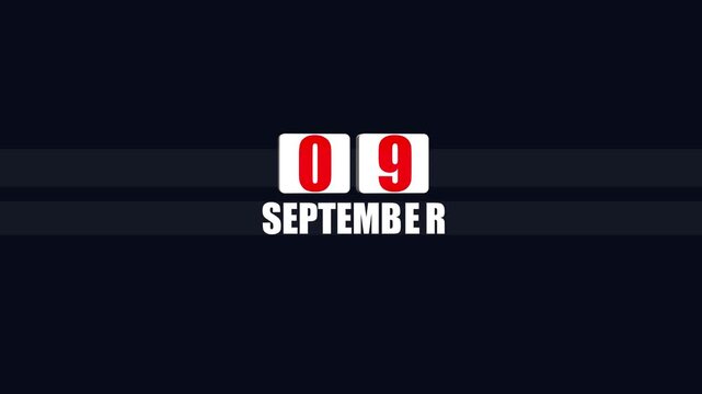 September Ninth Date Calendar Display with Red and White Numbers on Dark Background image photo . 4k video
