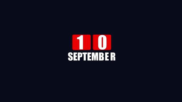 September Tenth Date Calendar Display with Red and White Numbers on Dark Background image photo . 4k video