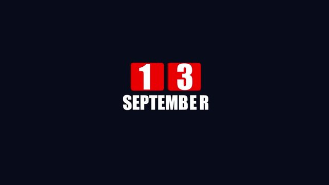 September Thirteenth Date Calendar Display with Red and White Numbers on Dark Background image photo . 4k video