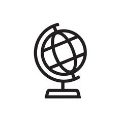A simple line icon of a world globe on a stand.