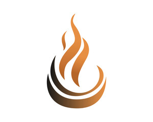 A stylized logo depicting a flame-like shape with curved base elements, gradients.