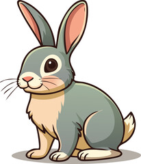 A charming illustration of a seated bunny rabbit with long ears and whiskers, looking to the side.