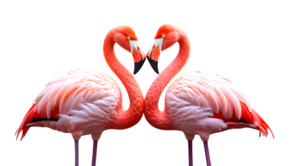 Flamingos forming a heart shape with their necks romantic wildlife isolated on transparent background. Png