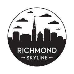 Obraz premium Richmond skyline. Circular style. Stock vector illustration Vector black silhouette. with white background.