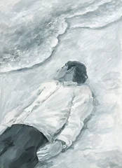 man by the sea. watercolor illustration © Anna Ismagilova
