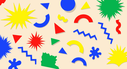 Obraz premium Vibrant Geometric Shapes and Starbursts in Primary Colors