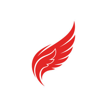 Stylized Red Wing Logo with Feather Detail and Dynamic Curve.