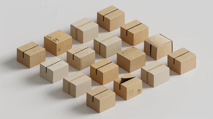 Fototapeta premium Cardboard boxes arranged in isometric perspective shipping boxes packaging